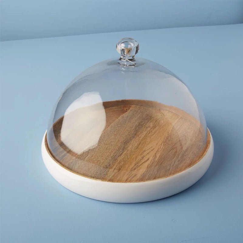 Madras Wooden Tray With Glass Cloche - Waha Lifestyle