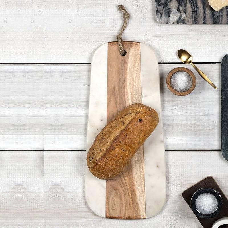 Marble &amp; Acacia Wood Panel Serving Board with Hanging Loop - Waha Lifestyle