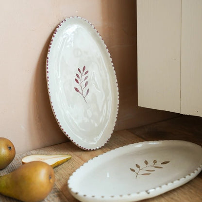 Hand-painted Botanic Oval Ceramic Plate