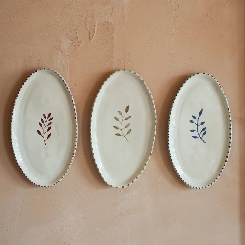 Hand-painted Botanic Oval Ceramic Plate