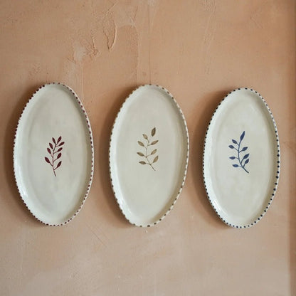 Hand-painted Botanic Oval Ceramic Plate