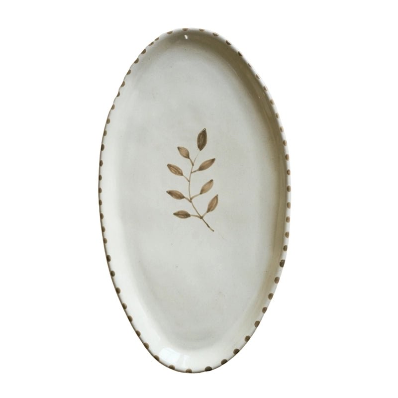 Hand-painted Botanic Oval Ceramic Plate