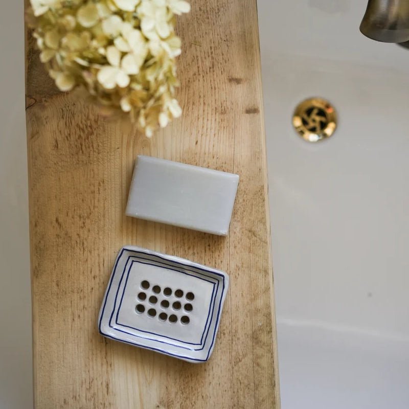 Hand-painted Breton Stripe Ceramic Soap Dish
