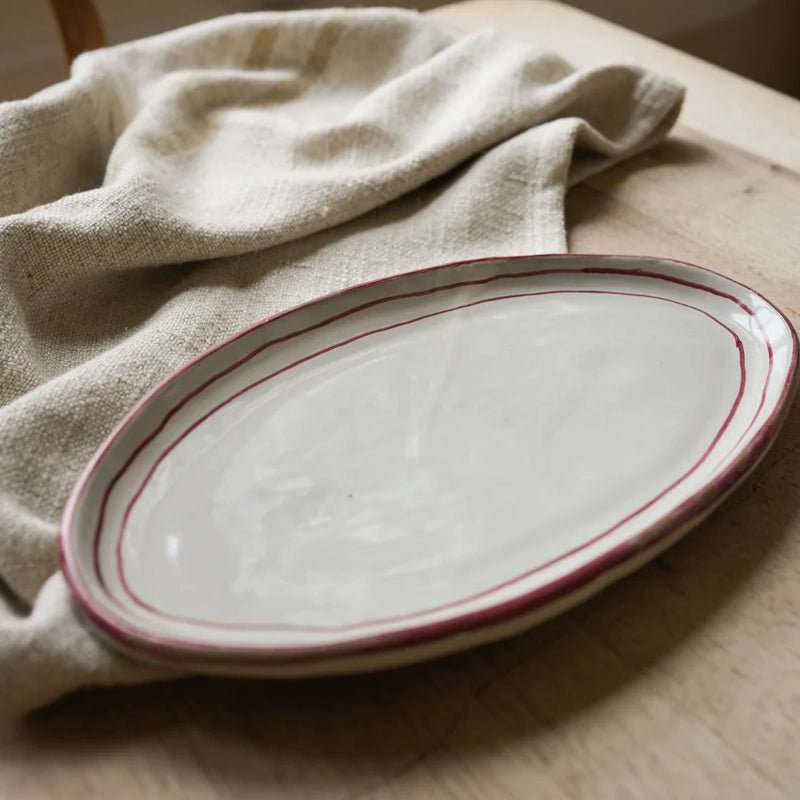 Hand-painted Breton Stripe Oval Ceramic Plate