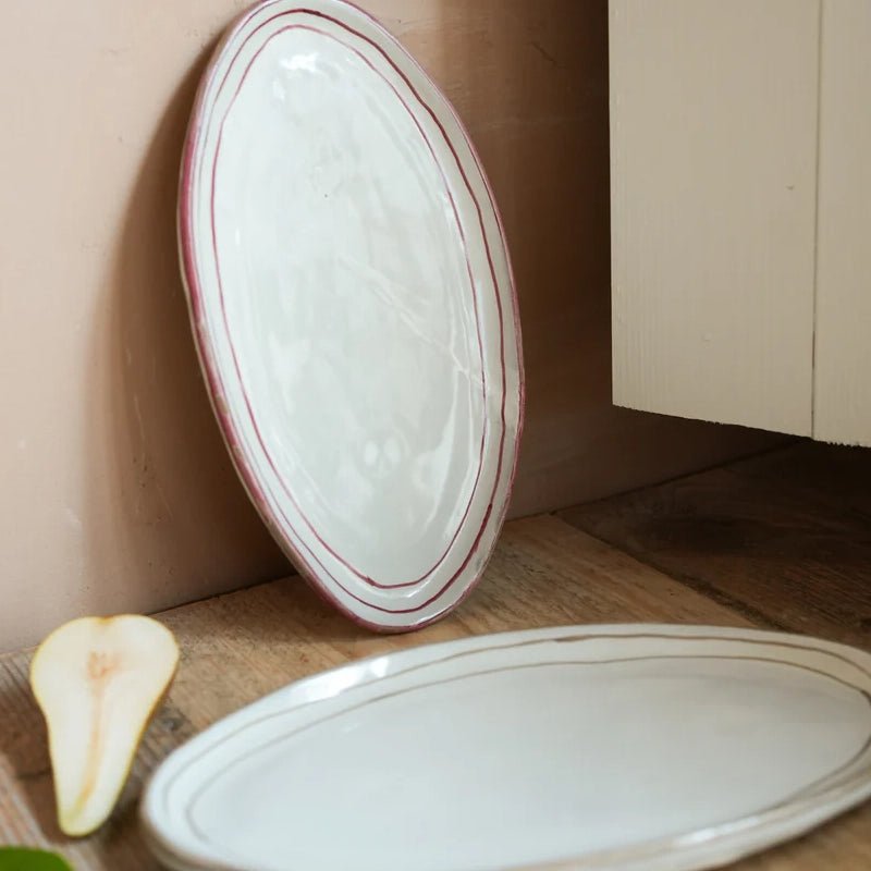 Hand-painted Breton Stripe Oval Ceramic Plate