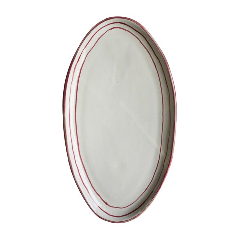 Hand-painted Breton Stripe Oval Ceramic Plate