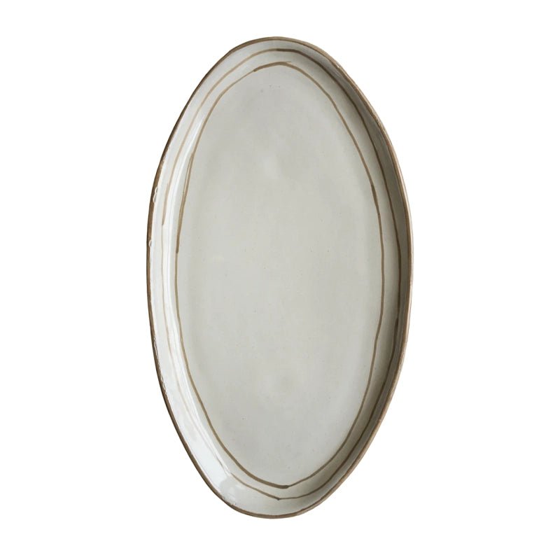 Hand-painted Breton Stripe Oval Ceramic Plate
