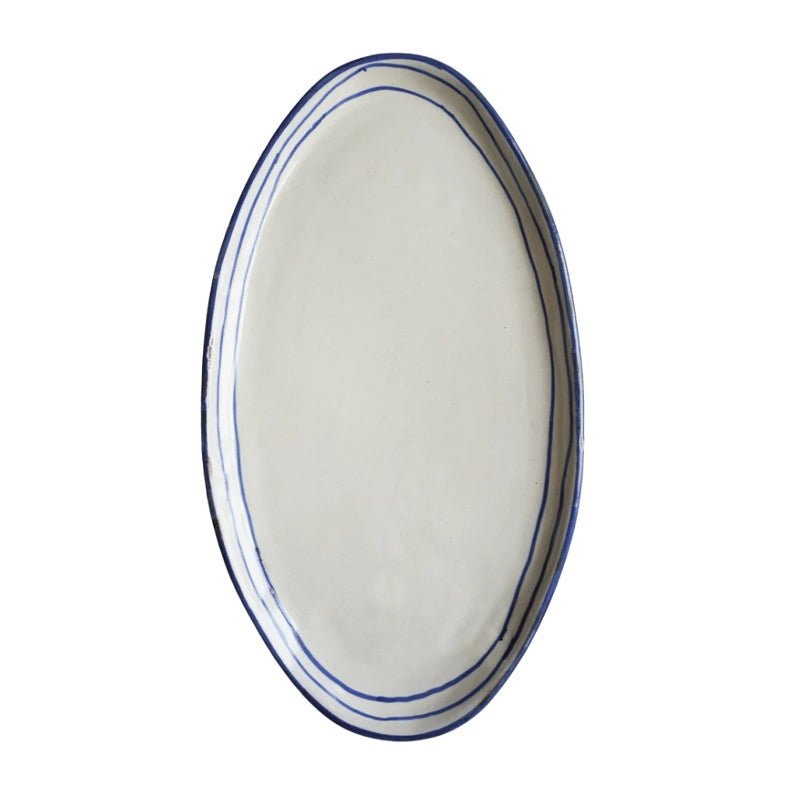 Hand-painted Breton Stripe Oval Ceramic Plate