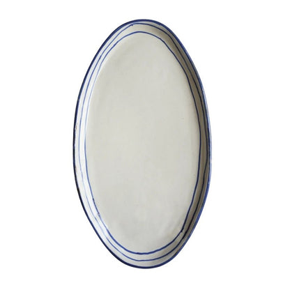 Hand-painted Breton Stripe Oval Ceramic Plate