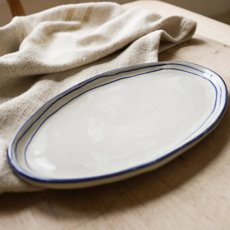 Hand-painted Breton Stripe Oval Ceramic Plate