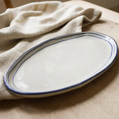 Hand-painted Breton Stripe Oval Ceramic Plate