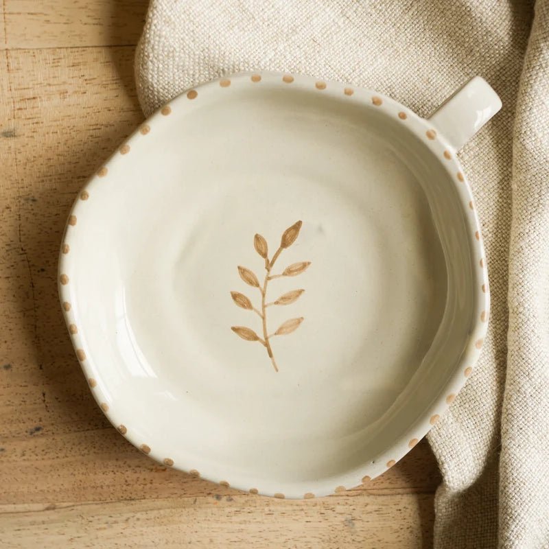 Hand-painted Ceramic Botanical Dish with Handle