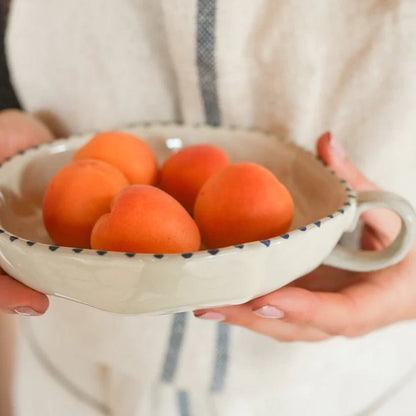 Hand-painted Ceramic Botanical Dish with Handle