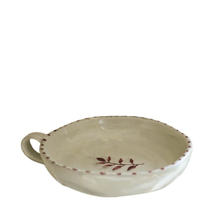 Hand-painted Ceramic Botanical Dish with Handle