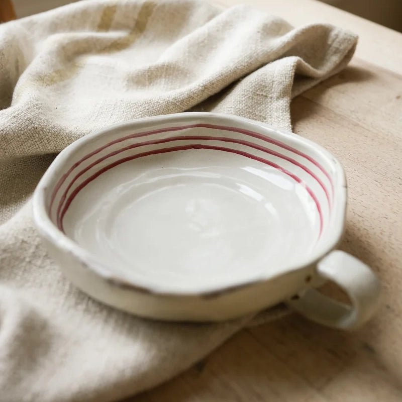 Hand-painted Ceramic Breton Stripe Dish with Handle