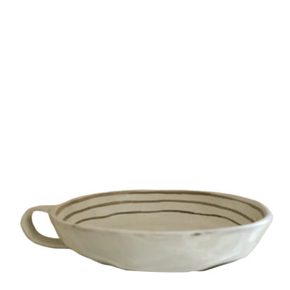 Hand-painted Ceramic Breton Stripe Dish with Handle