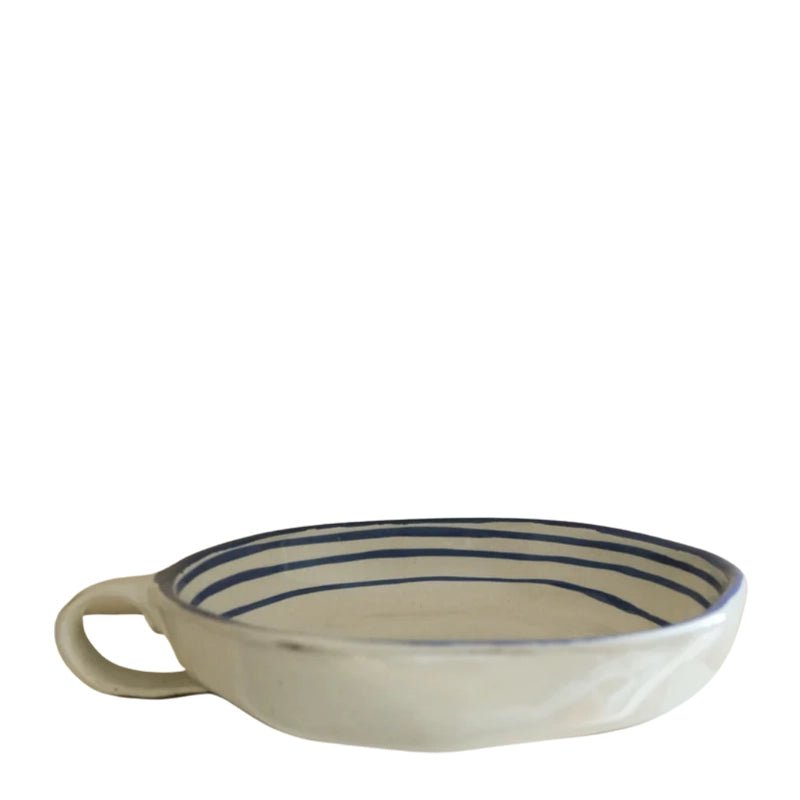 Hand-painted Ceramic Breton Stripe Dish with Handle