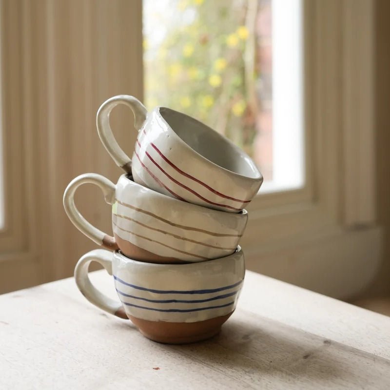 Hand-painted Breton Stripe Ceramic Tea Cup - 250ml