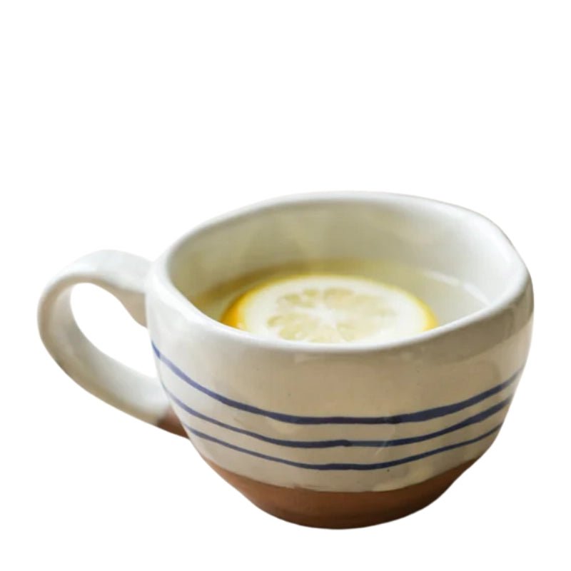 Hand-painted Breton Stripe Ceramic Tea Cup - 250ml