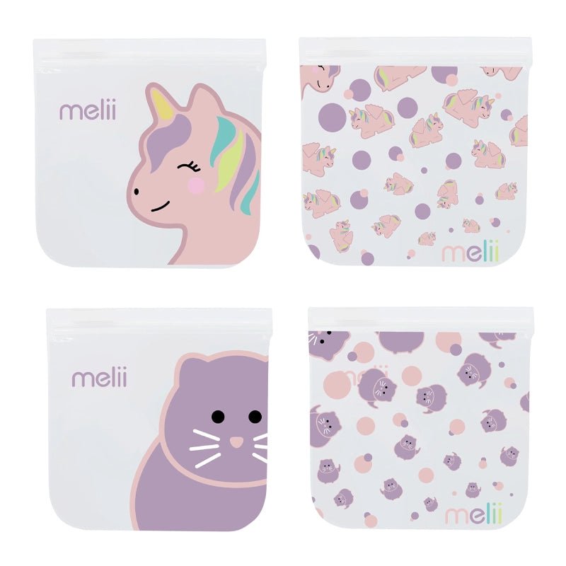 Kids EVA Reusable Leakproof Snack Bags for Food Storage - 4pcs