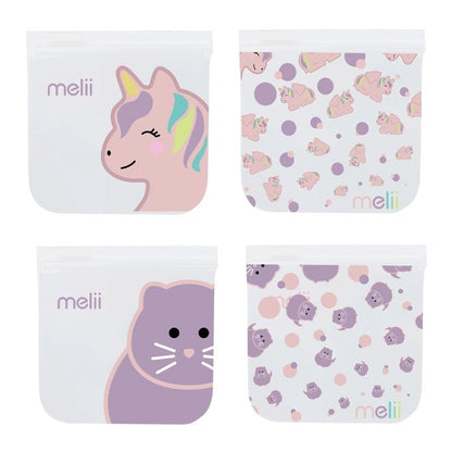 Kids EVA Reusable Leakproof Snack Bags for Food Storage - 4pcs