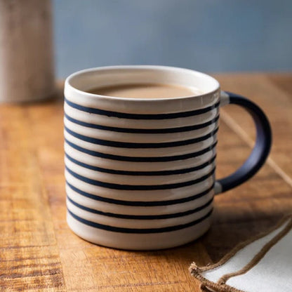 Horizontal Stripe Stoneware Coffee Mug - 390ml