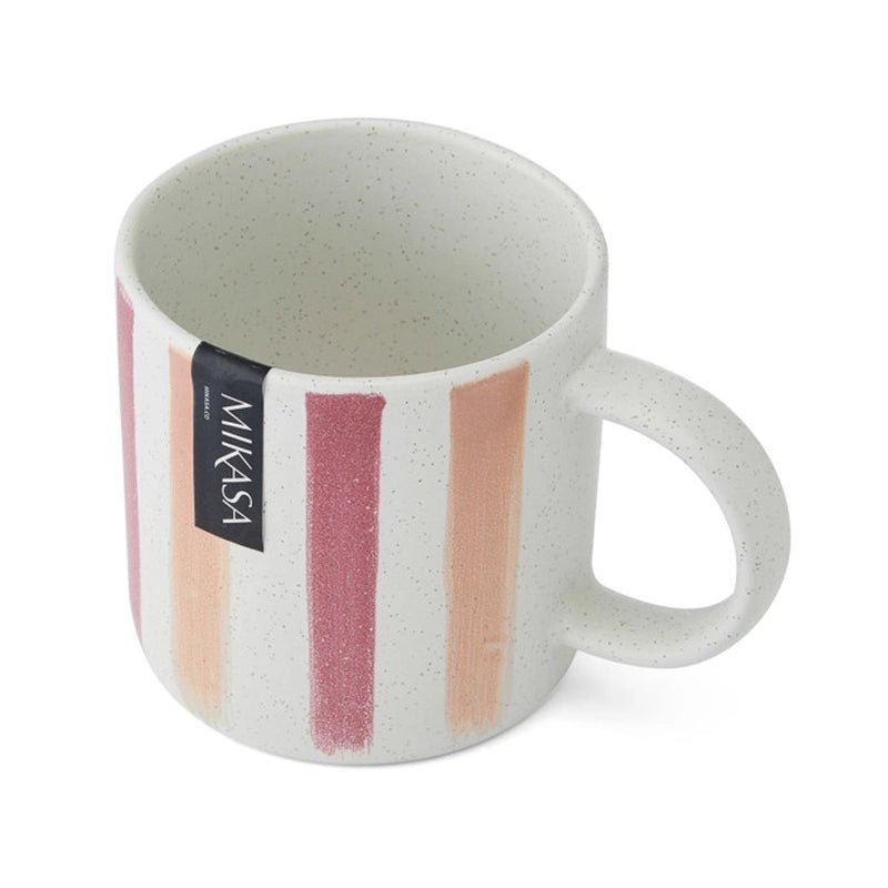 Pink &amp; Red Stripe Stoneware Coffee Mug - 380ml