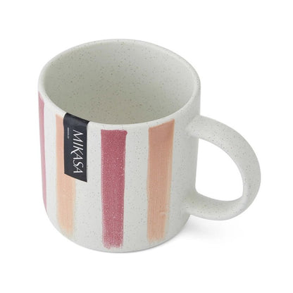 Pink &amp; Red Stripe Stoneware Coffee Mug - 380ml