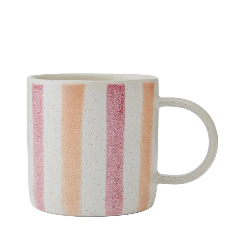 Pink &amp; Red Stripe Stoneware Coffee Mug - 380ml
