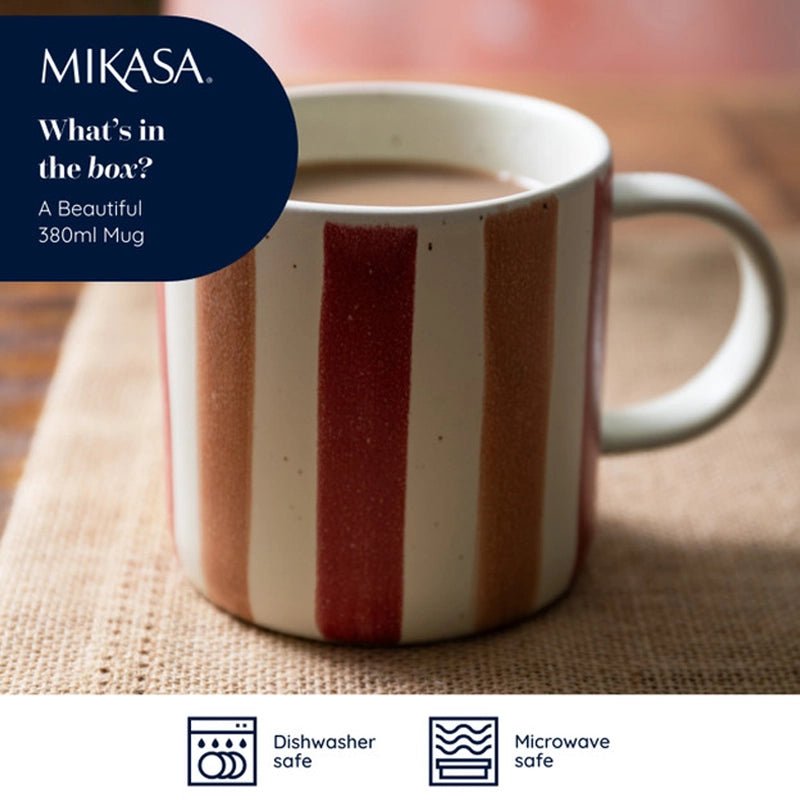 Pink &amp; Red Stripe Stoneware Coffee Mug - 380ml