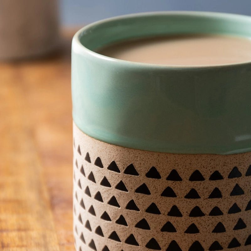 Wax Resist Green Glaze Coffee Mug - 390ml