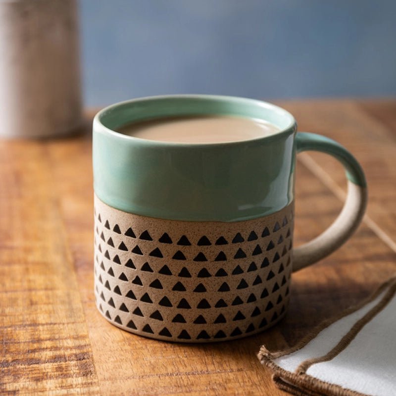 Wax Resist Green Glaze Coffee Mug - 390ml