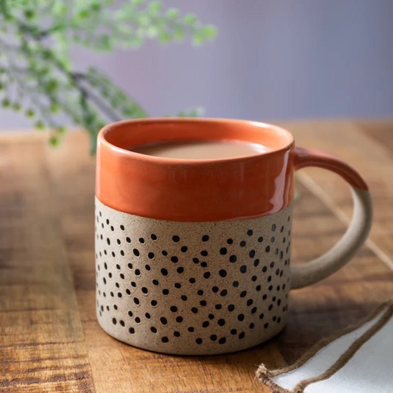 Wax Resist Orange Glaze Coffee Mug - 390ml