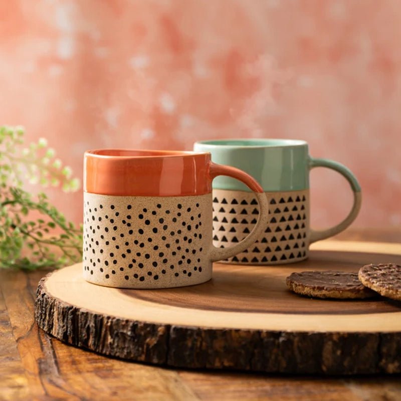 Wax Resist Orange Glaze Coffee Mug - 390ml