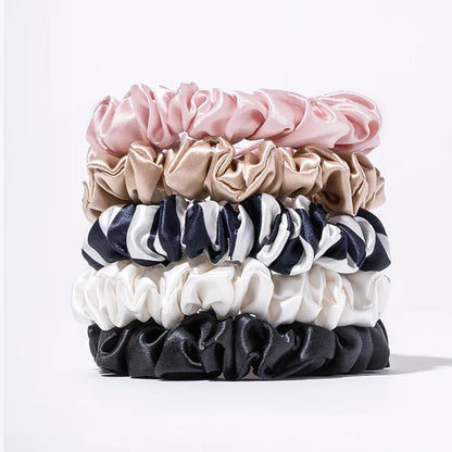 Multicoloured Midi Silk Scrunchie Set - 5pcs - Waha Lifestyle