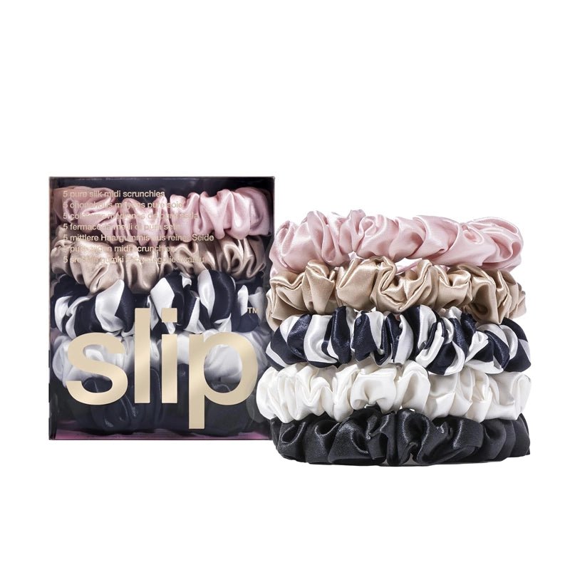 Multicoloured Midi Silk Scrunchie Set - 5pcs - Waha Lifestyle