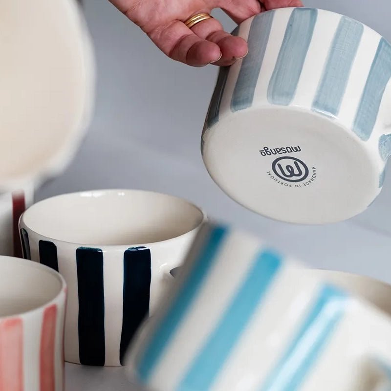 Handmade Ceramic Coffee Mug with Candy Stripes - 300ml