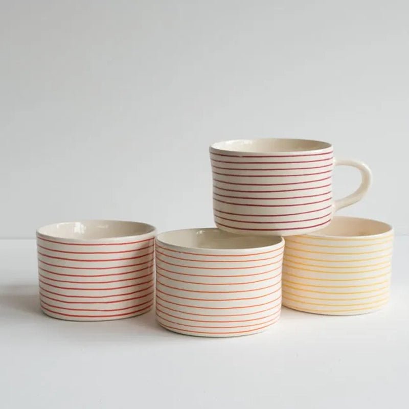 Handmade Ceramic Coffee Mug with Horizontal Stripes - 300ml