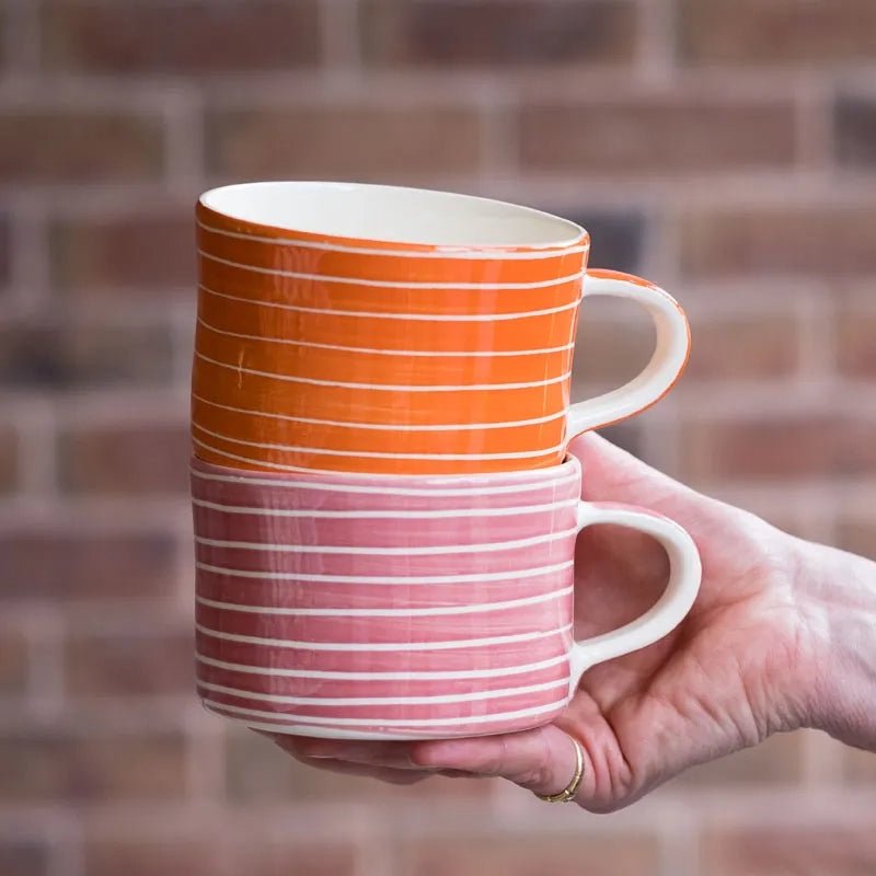 Handmade Ceramic Coffee Mug  with Sgraffito Stripe - 300ml
