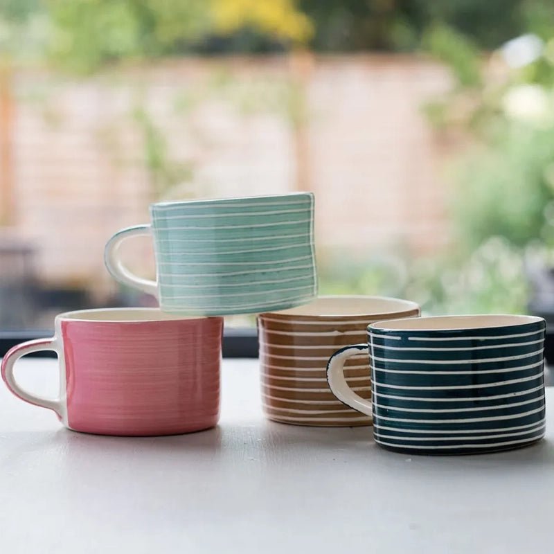 Handmade Ceramic Coffee Mug  with Sgraffito Stripe - 300ml
