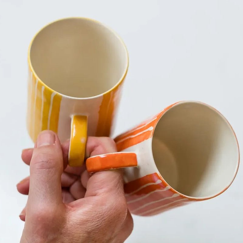 Handmade Ceramic Demi Mug with Sgraffito Stripe - 346ml