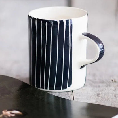 Handmade Ceramic Demi Mug with Sgraffito Stripe - 346ml