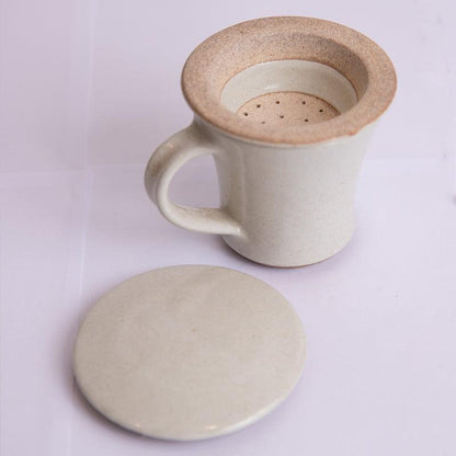 MW Home Ceramic Tea Cup and Strainer Set - Milky White - Waha Lifestyle