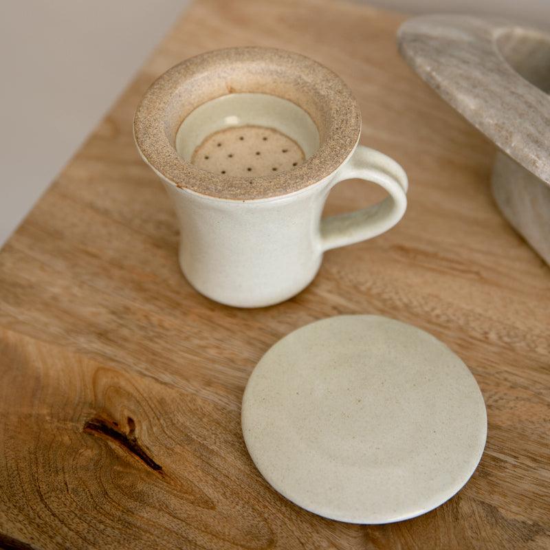 MW Home Ceramic Tea Cup and Strainer Set - Milky White - Waha Lifestyle