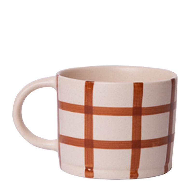 MW Home Gingham Hand - Painted Check Mug - Ginger - Waha Lifestyle