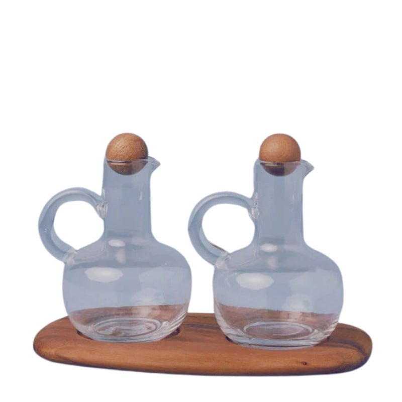 BE HOME Oil &amp; Vinegar Cruet Set with Wooden Tray - Waha Lifestyle