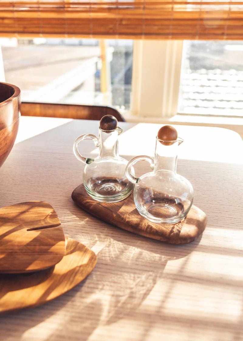 BE HOME Oil &amp; Vinegar Cruet Set with Wooden Tray - Waha Lifestyle