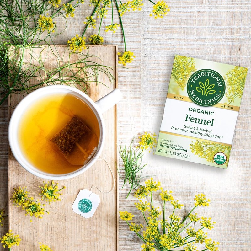 TRADITIONAL MEDICINALS Organic Fennel Tea for Digestive Health - 16 Bags - Waha Lifestyle