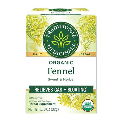 TRADITIONAL MEDICINALS Organic Fennel Tea for Digestive Health - 16 Bags - Waha Lifestyle