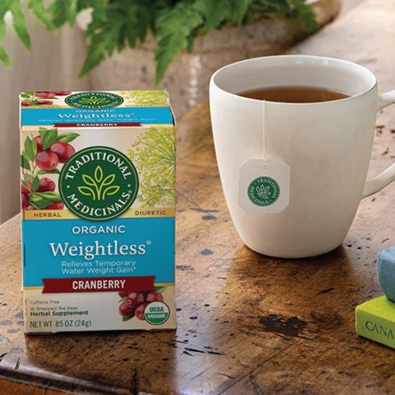 TRADITIONAL MEDICINALS Organic Weightless Cranberry Tea, Relieves Temporary Water Weight Gain - 16 Bags - Waha Lifestyle